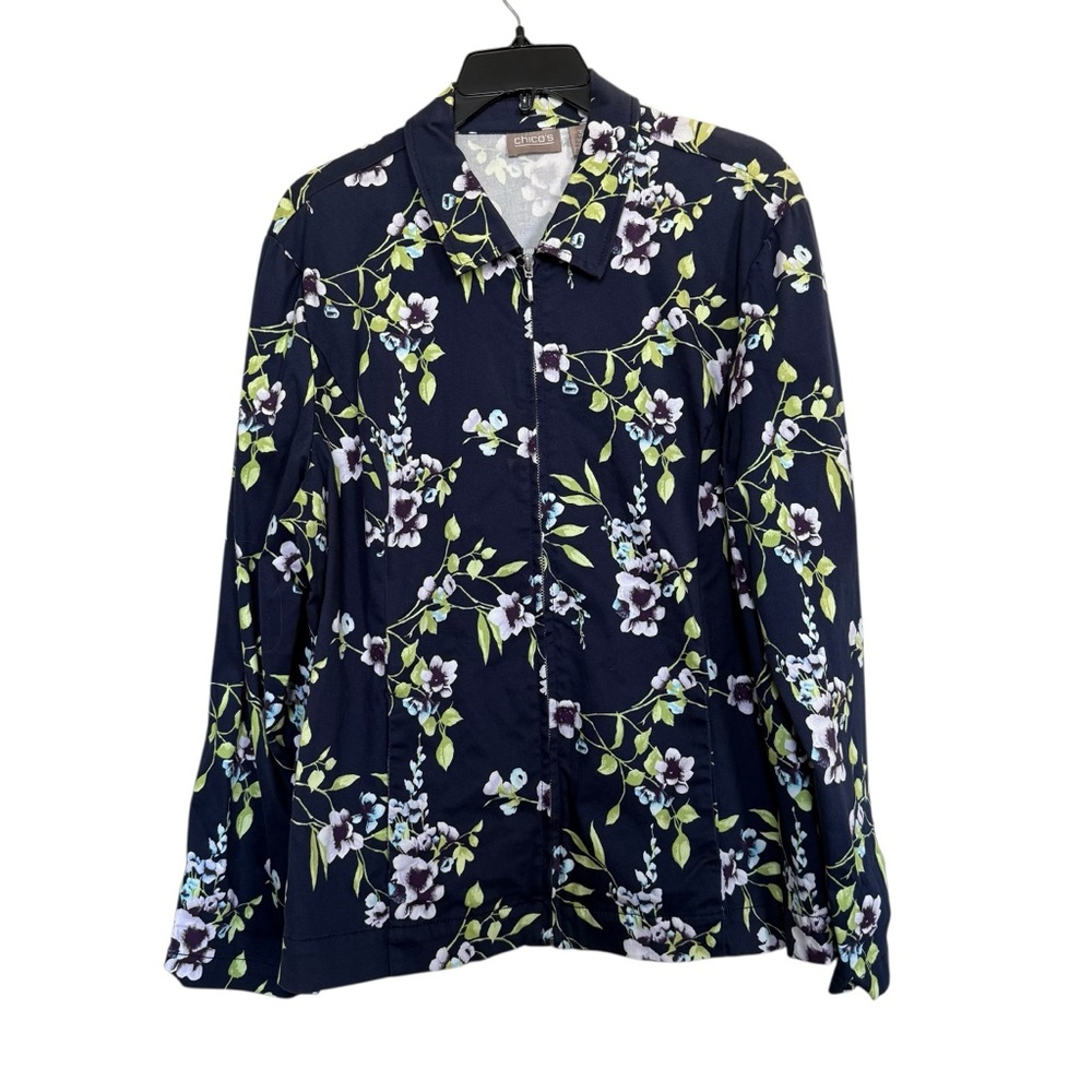 Chico’s Women’s Sz 3(XL) Blushing Blooms Orchid Floral Jacket Full Zip